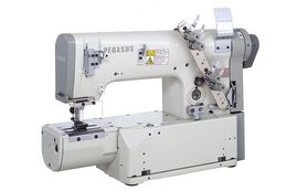 Multi-needle, double chainstitch, needle feed,looper-in-line machine(s)