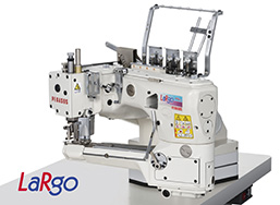 Equipped with a right and left independent differential feed adjustment mechanism, Oil Barrier type, 4-needle, feed-off-the-arm, interlock stitch machines for flat seaming